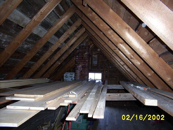 The roofing supports are made of very rough lumber, with large gape between boards, knotholes, and broken pieces.  Whenever we get around to putting in a new roof, I'll probably replace some or all of them as well.