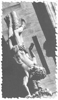 Christian being crucified upside down. Christian being crucified upside down.