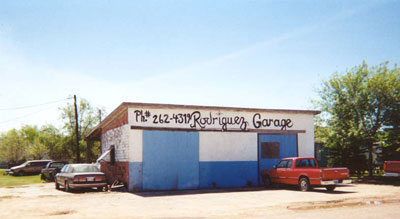 The Rodriguez Garage is located on Lackland Street, just west of FM-88, across the street from Cavazos Grocery.