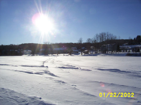Looking across the frozen Fish River from the east side, south of the bridge.